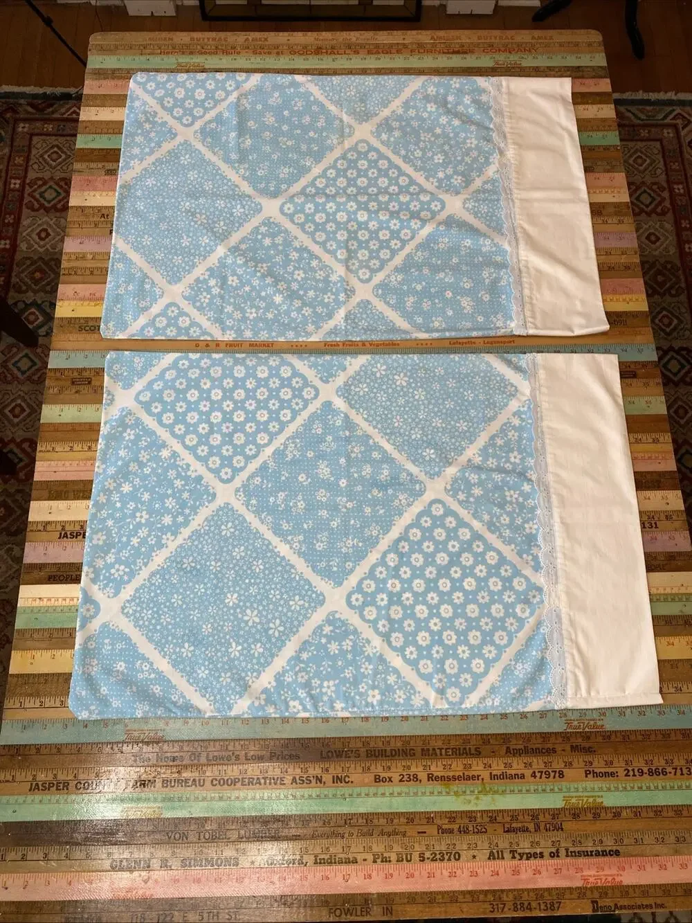 Vintage Wamsutta ultracale standard Pillowcase blue floral eyelet trim Retro